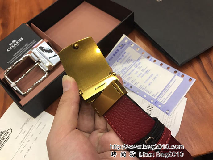 蔻馳 新款 男士雙扣裝 純銅電鍍皮帶扣 搭配官方專用頭層牛皮 男款皮帶  xfp1069